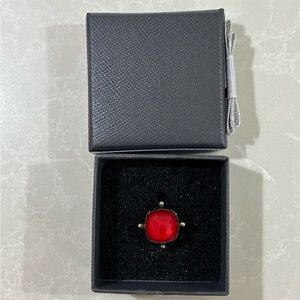 Coral and Quartz Rhodium Plated Ring from Crete, Greece